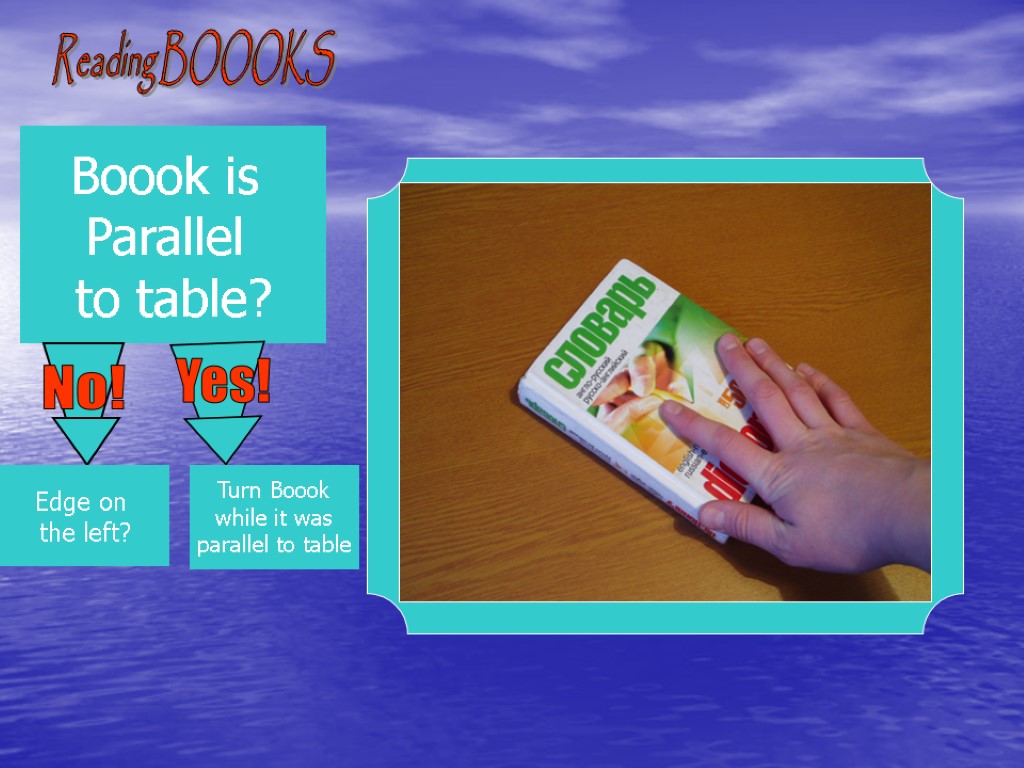 Reading BOOOKS Boook is Parallel to table? Turn Boook while it was parallel to